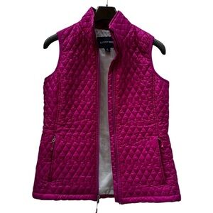 Land's End Women Fuchsia Quilted Vest Mock Neck Full Zip Lightweight Size S 6-8